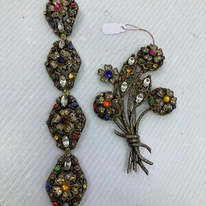 HOLLYCRAFT ? victorian austro-hungarian revival marcasites bracelet brooch set